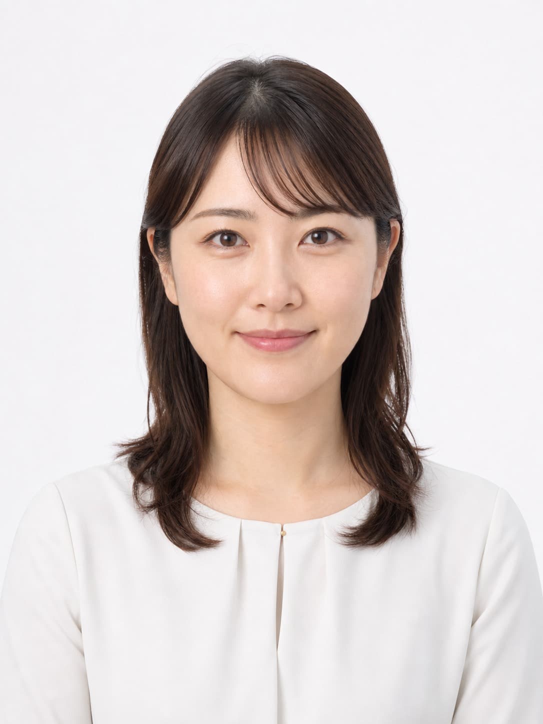 Japanese woman in business casual clothing on a white background